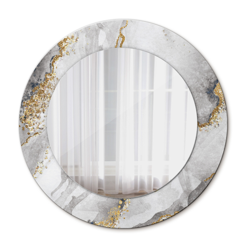 Specchio tondo stampato Oro di marmo bianco