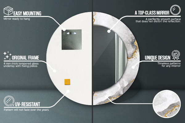 Specchio tondo stampato Oro di marmo bianco