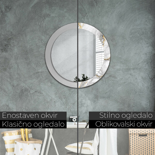 Specchio tondo stampato Oro di marmo bianco
