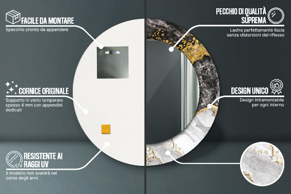 Specchio tondo decoro Marmo e oro