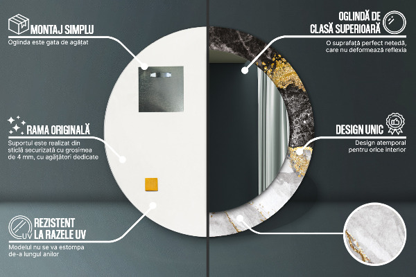 Specchio tondo decoro Marmo e oro