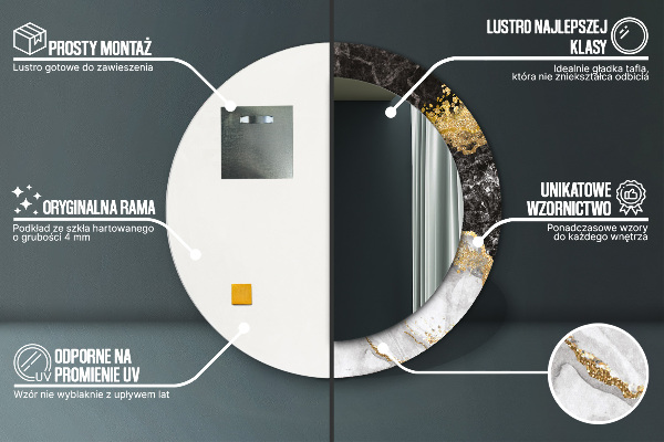 Specchio tondo decoro Marmo e oro