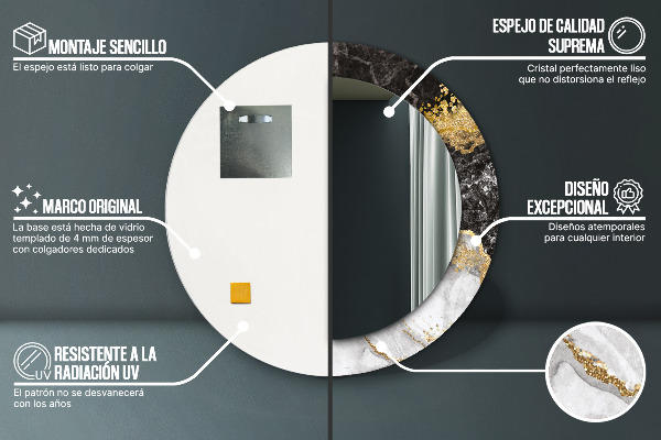 Specchio tondo decoro Marmo e oro