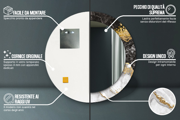 Specchio tondo decoro Marmo e oro