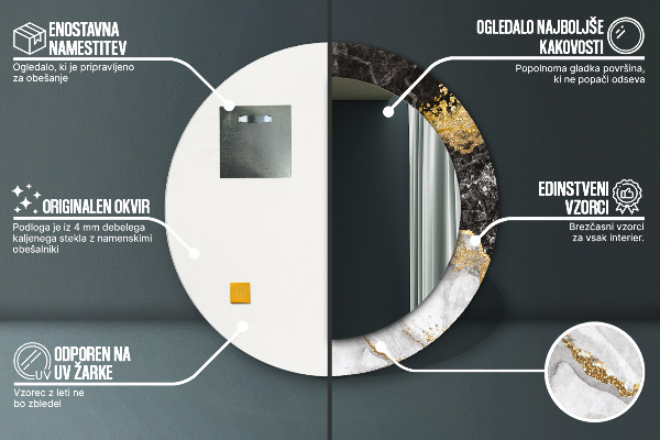 Specchio tondo decoro Marmo e oro