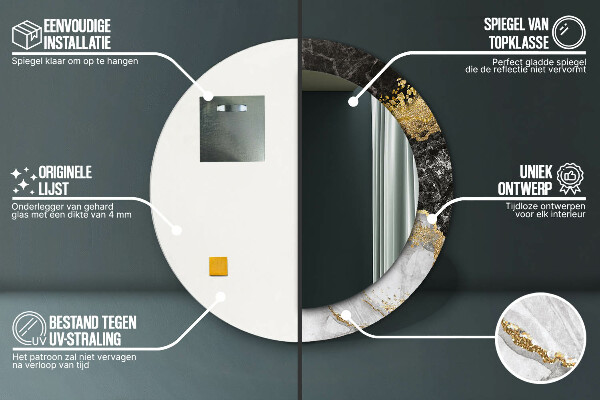 Specchio tondo decoro Marmo e oro