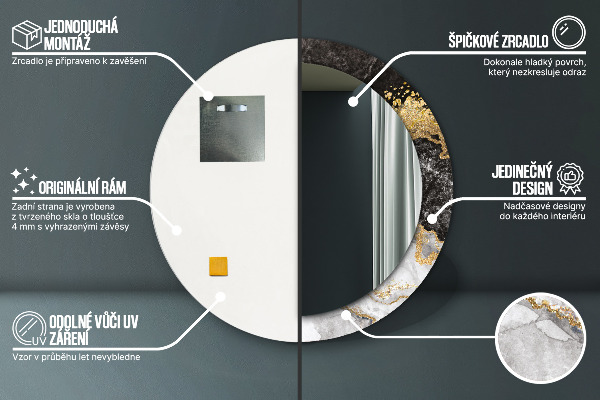 Specchio tondo decoro Marmo e oro