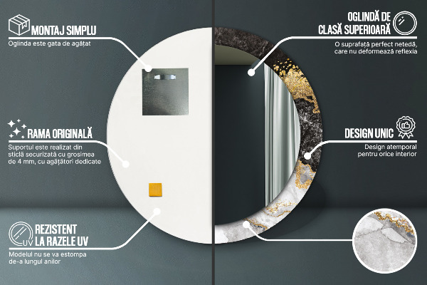 Specchio tondo decoro Marmo e oro