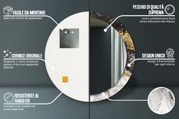 Specchio tondo decoro Marmo e oro