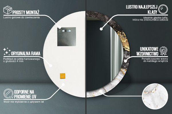 Specchio tondo decoro Marmo e oro