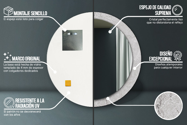 Specchio tondo decoro Cemento grigio