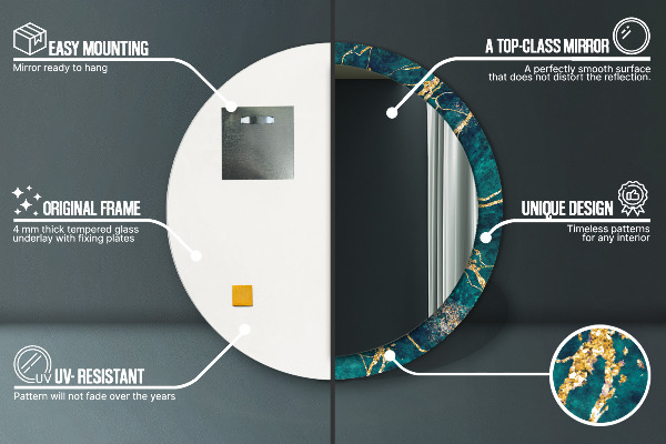 Specchio tondo decoro Marmo di malachite verde