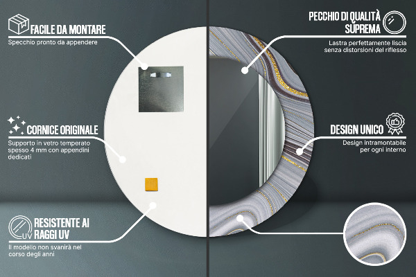 Specchio tondo decoro Marmo grigio