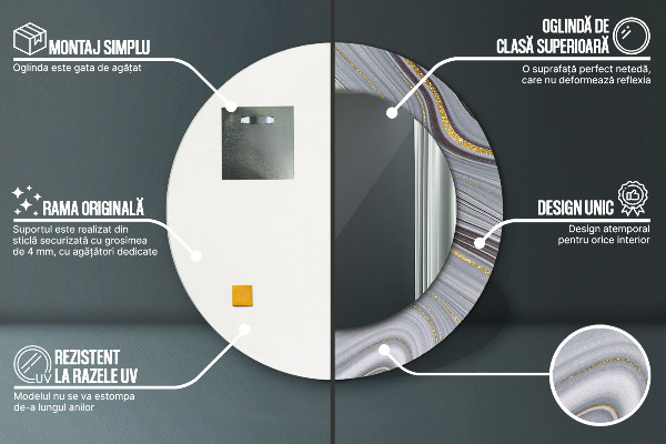 Specchio tondo decoro Marmo grigio