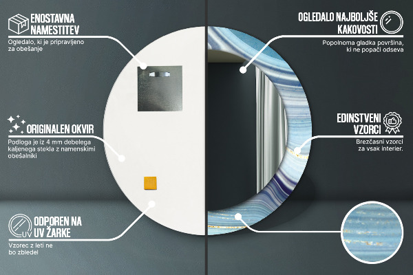 Specchio tondo decoro Marmo blu