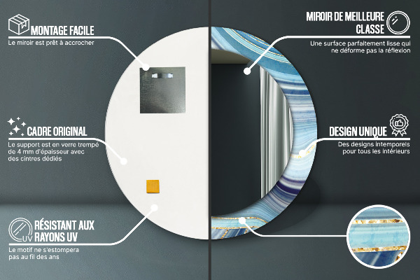 Specchio tondo decoro Marmo blu