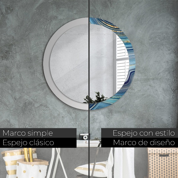Specchio tondo decoro Marmo blu
