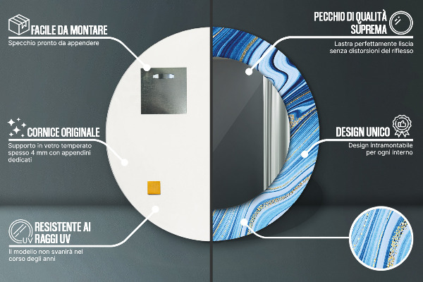 Specchio tondo decoro Marmo blu