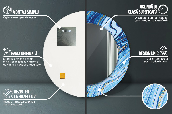 Specchio tondo decoro Marmo blu