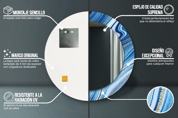 Specchio tondo decoro Marmo blu