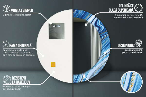Specchio tondo decoro Marmo blu