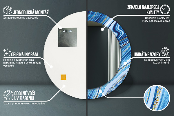 Specchio tondo decoro Marmo blu