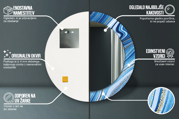 Specchio tondo decoro Marmo blu