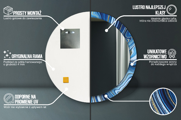 Specchio tondo decoro Marmo blu