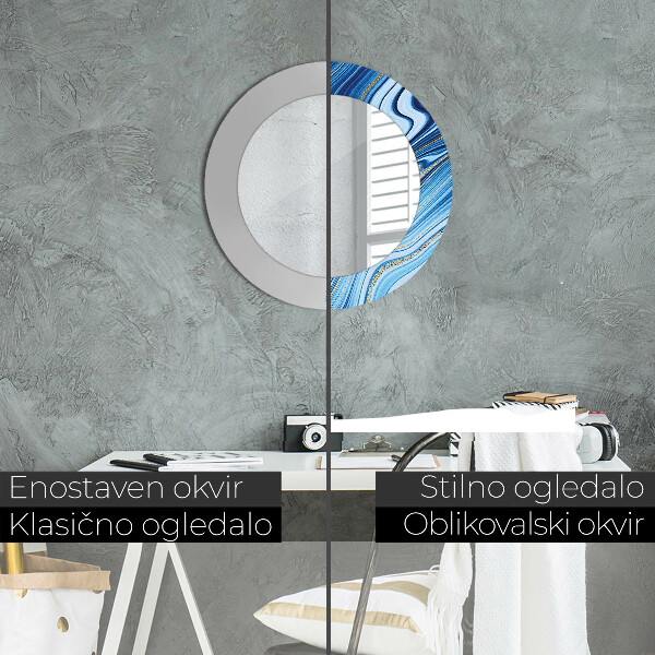 Specchio tondo decoro Marmo blu