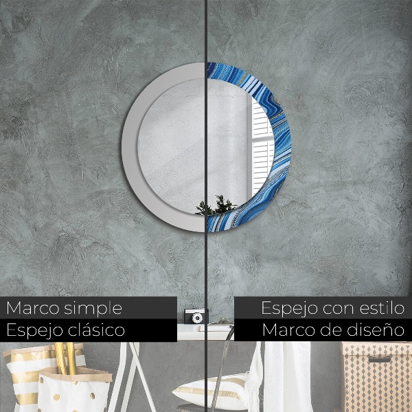 Specchio tondo decoro Marmo blu