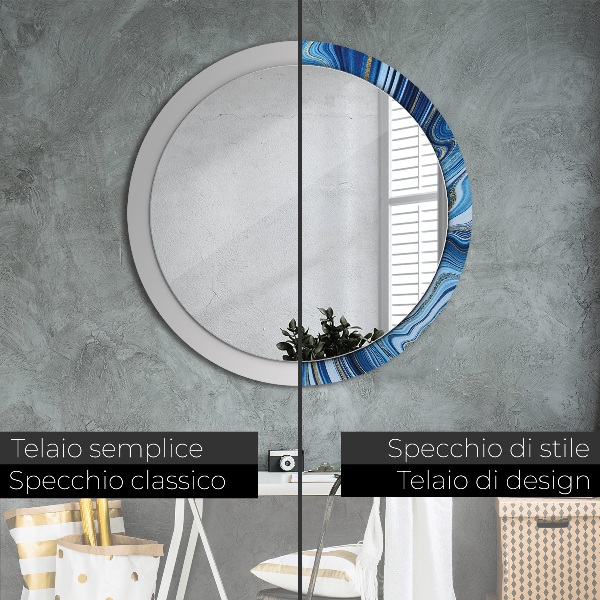 Specchio tondo decoro Marmo blu