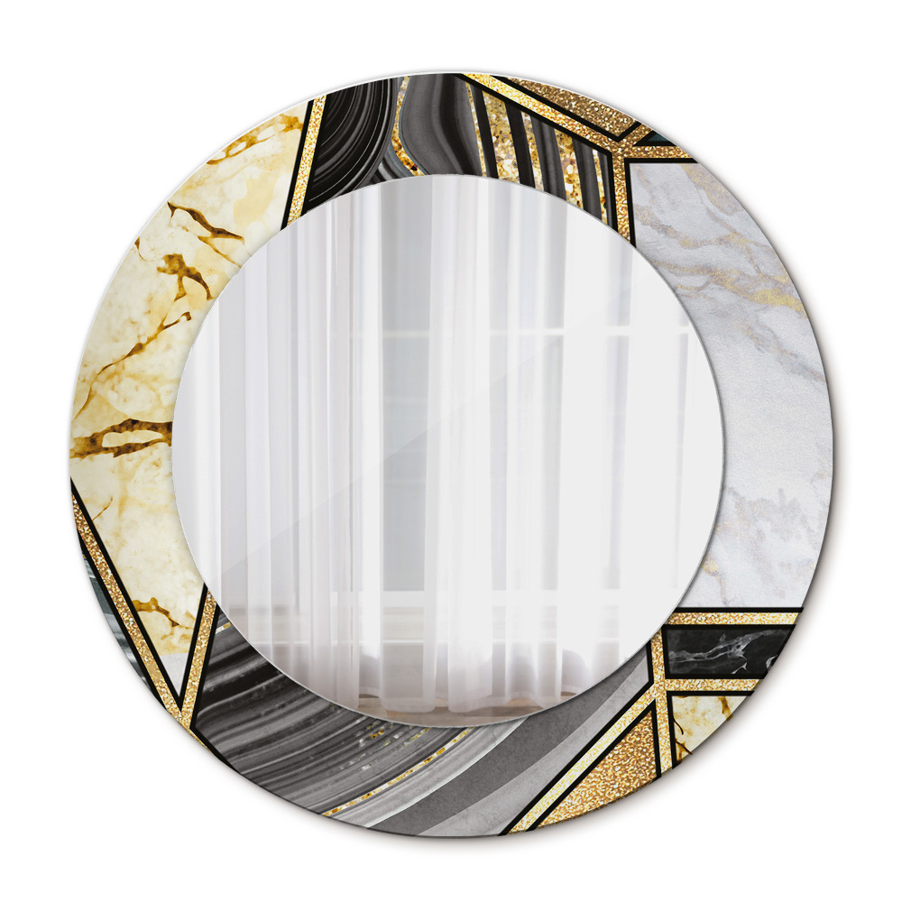 Specchio tondo stampato Agat e marmo d'oro