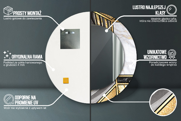 Specchio tondo stampato Agat e marmo d'oro