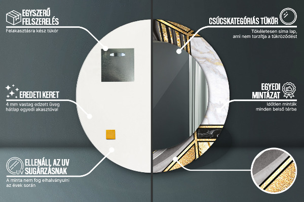 Specchio tondo stampato Agat e marmo d'oro