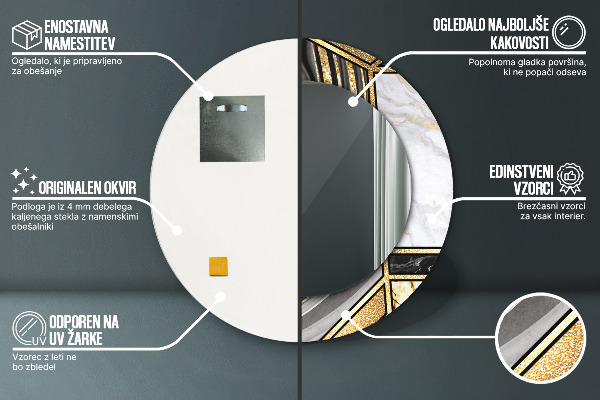 Specchio tondo stampato Agat e marmo d'oro