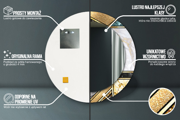 Specchio tondo stampato Agat e marmo d'oro