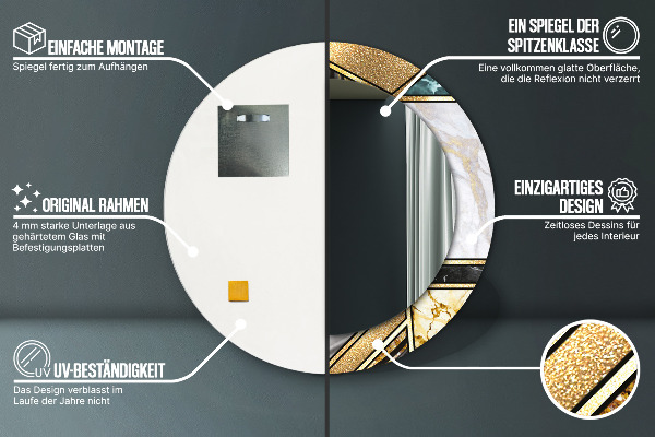 Specchio tondo stampato Agat e marmo d'oro