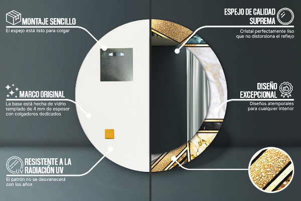 Specchio tondo stampato Agat e marmo d'oro