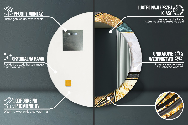 Specchio tondo stampato Agat e marmo d'oro