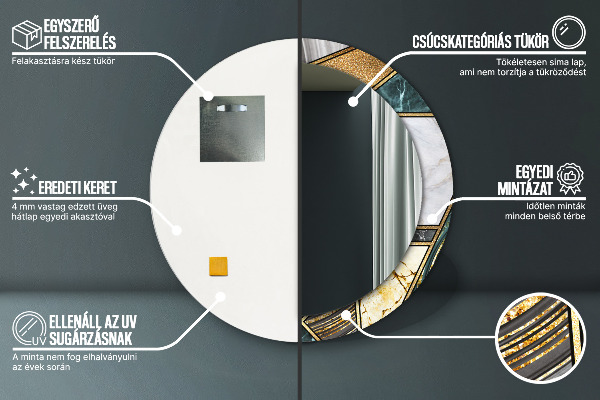 Specchio tondo stampato Agat e marmo d'oro