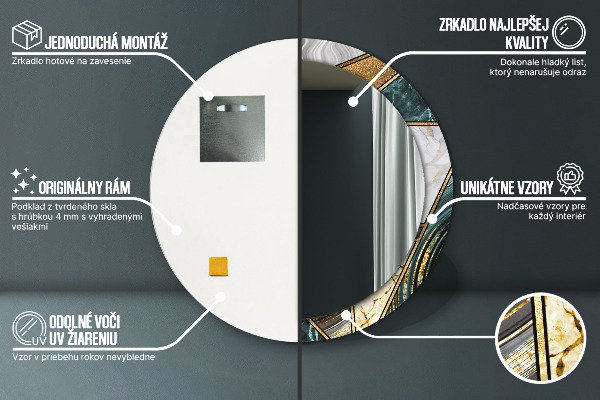 Specchio tondo stampato Agat e marmo d'oro