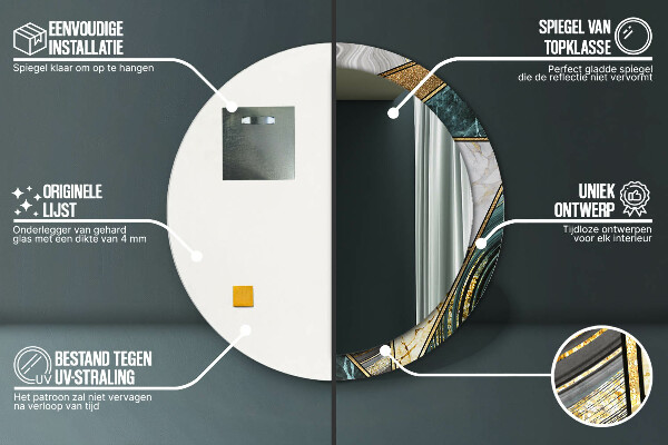 Specchio tondo stampato Agat e marmo d'oro