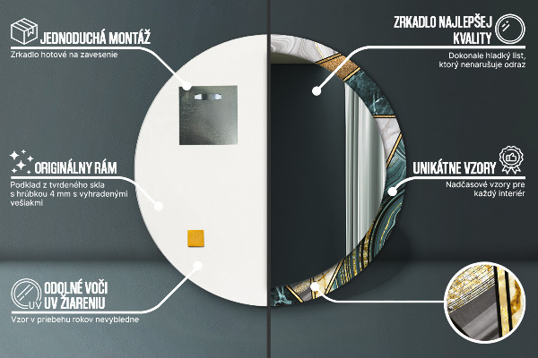 Specchio tondo stampato Agat e marmo d'oro