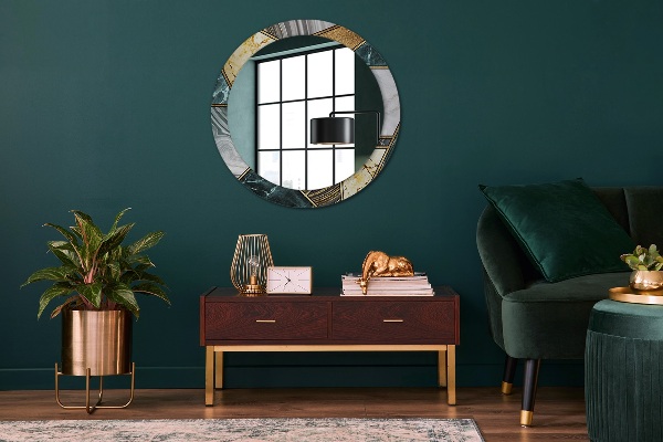 Specchio tondo stampato Agat e marmo d'oro