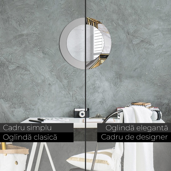 Specchio tondo stampato Agat e marmo d'oro