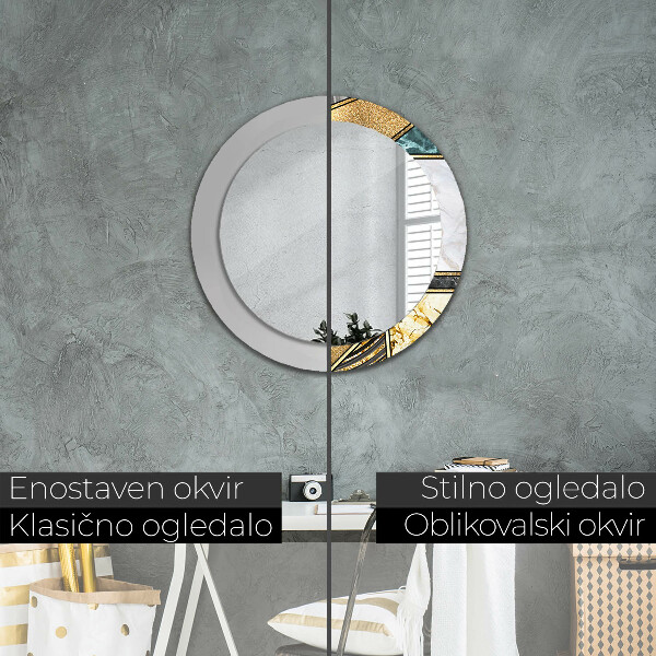 Specchio tondo stampato Agat e marmo d'oro