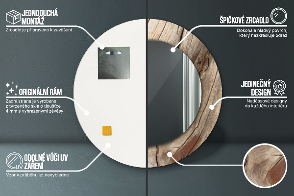 Specchio tondo stampato Legno rotto