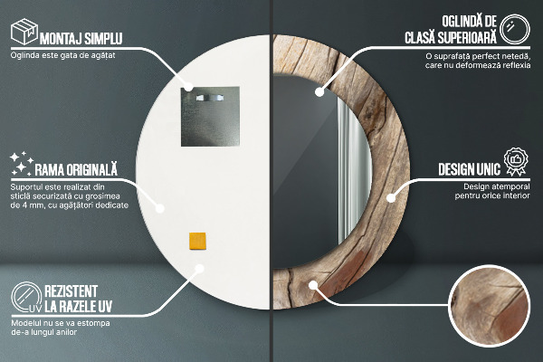 Specchio tondo stampato Legno rotto