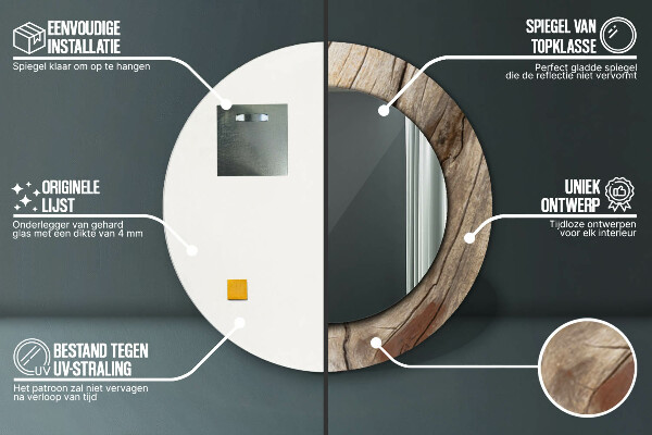 Specchio tondo stampato Legno rotto