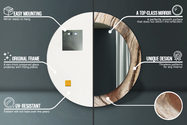 Specchio tondo stampato Legno rotto